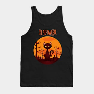 Black Cat Halloween Tank Top